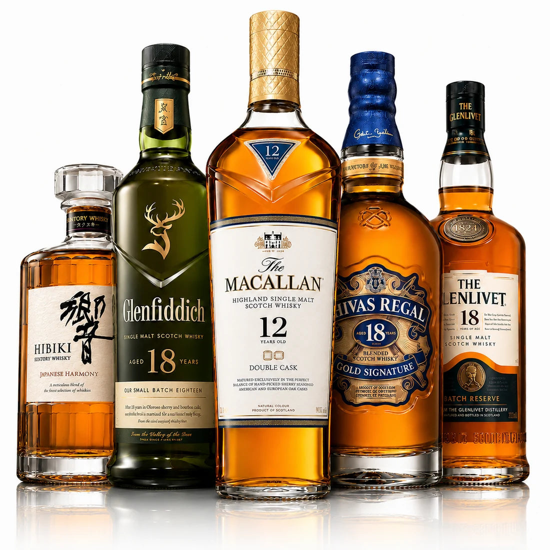 Macallan, Hibiki, Glenfiddich, Chivas Regal & Glenlivet